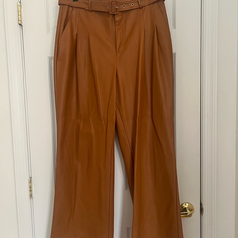 7 For All Mankind Tan Faux Leather Pants